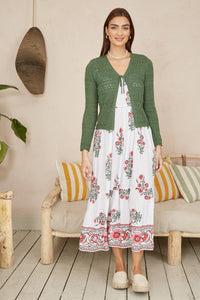 Yumi Green Crochet Tie Front Cardigan
