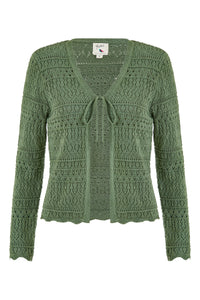 Yumi Green Crochet Tie Front Cardigan
