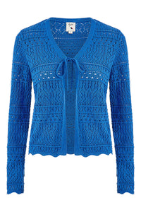 Yumi Blue Crochet Tie Front Cardigan