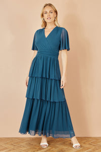 Yumi Teal Mesh Tiered Maxi Dress