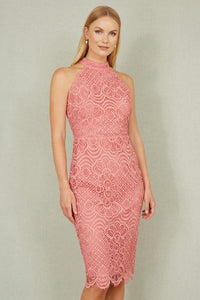 Yumi Pink Lace Halter Neck Dress – Effortless Elegance for Every Occasion