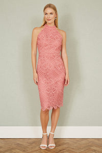 Yumi Pink Lace Halter Neck Dress – Effortless Elegance for Every Occasion