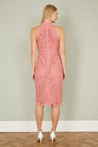 Yumi Pink Lace Halter Neck Dress – Effortless Elegance for Every Occasion