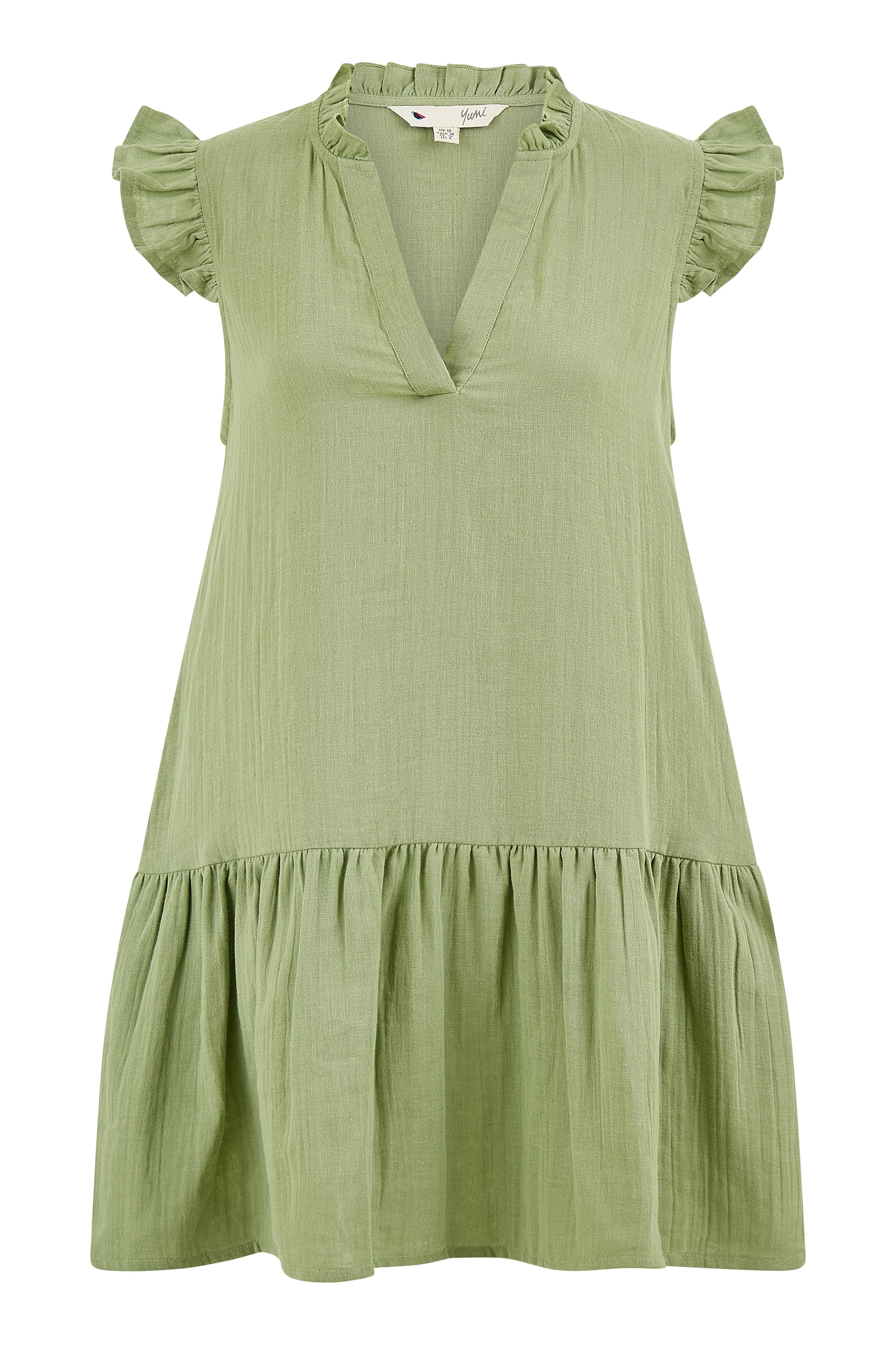 Yumi Green Double Cotton Tunic With Frill Sleeves