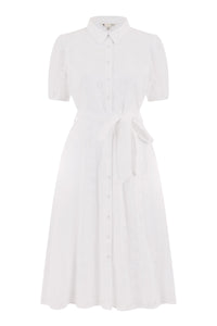 Yumi White Cotton Broderie Anglaise Midi Shirt Dress