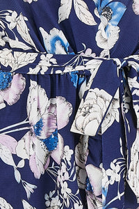 Yumi Navy Floral Midi Wrap Dress for Elegant Occasions