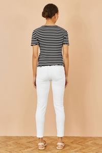Yumi Black Striped Cotton Jersey Lettuce Trim T-Shirt