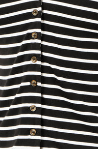 Yumi Black Striped Cotton Jersey Lettuce Trim T-Shirt
