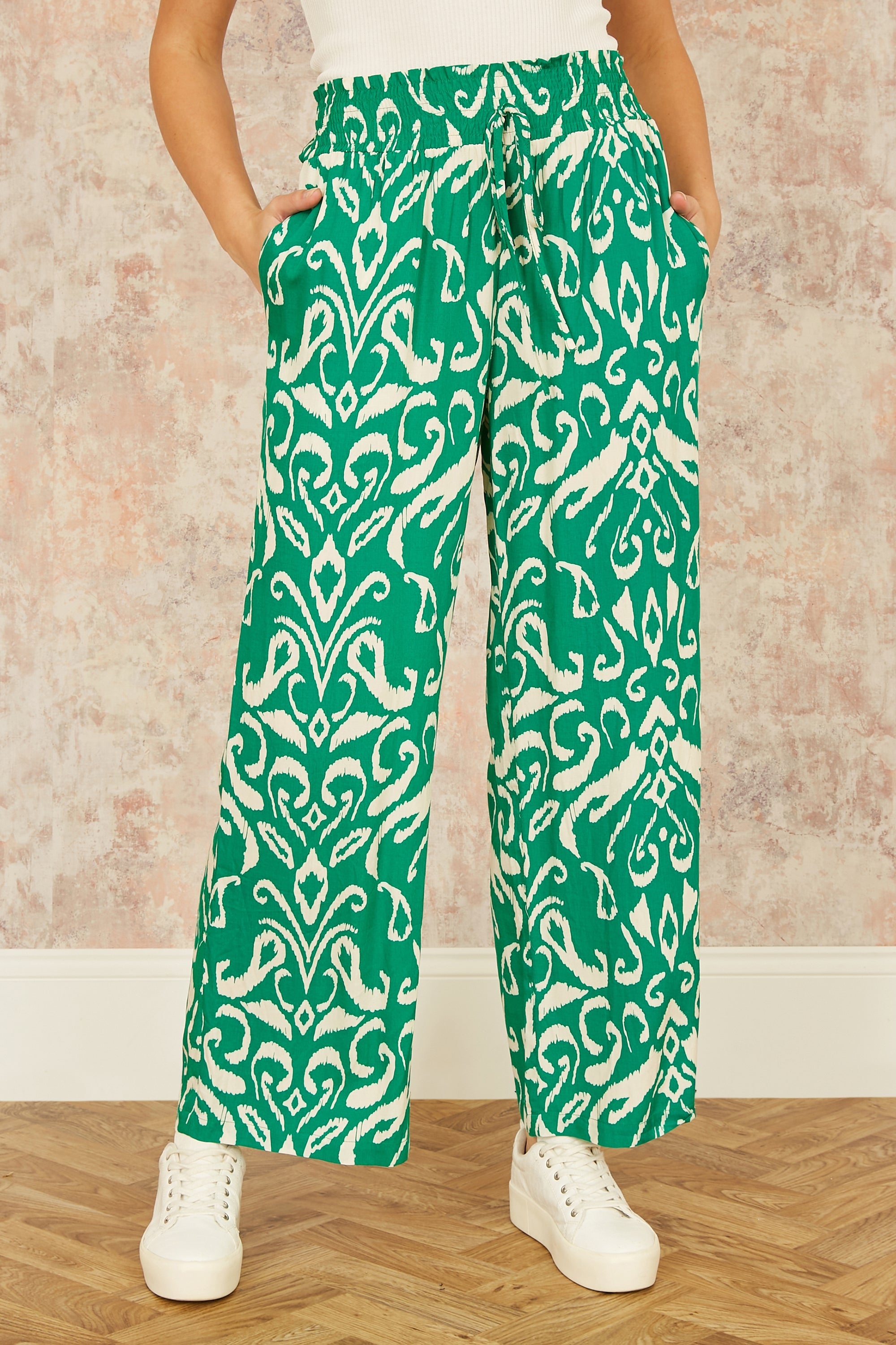 Yumi Green Ikat Print Relaxed Fit Trousers