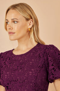 Yumi Burgundy Lace Midi Skater Dress