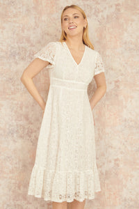 Yumi White Lace Midi Skater Dress