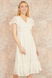 Yumi White Lace Midi Skater Dress
