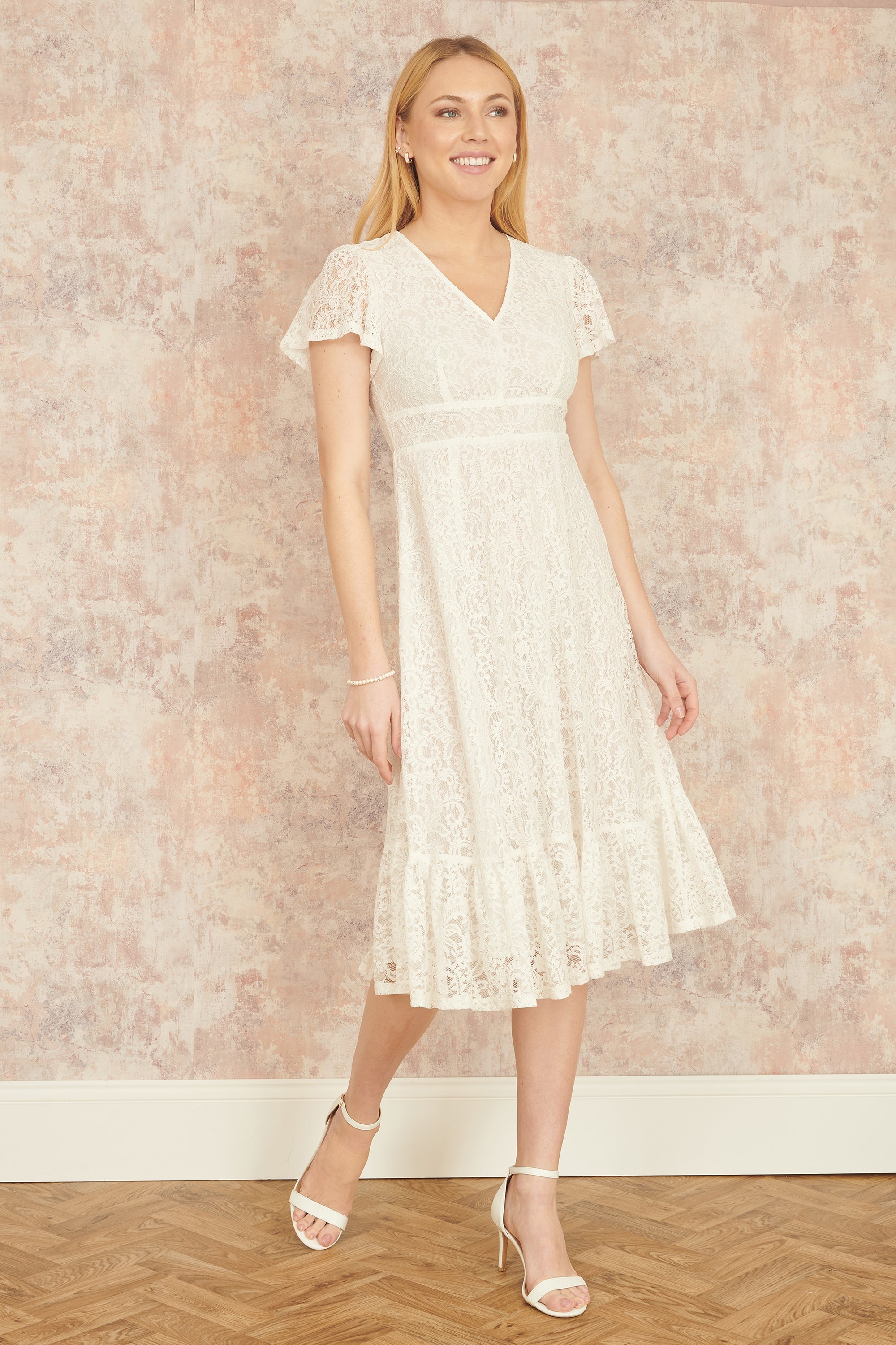 Yumi White Lace Midi Skater Dress
