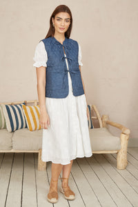 Yumi Blue Chambray Cotton Quilted Reversible Vest