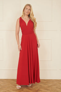 Yumi Red Multiway Midi Dress in Stretch Jersey