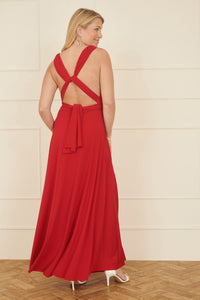 Yumi Red Multiway Midi Dress in Stretch Jersey