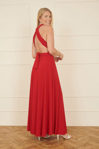 Yumi Red Multiway Midi Dress in Stretch Jersey