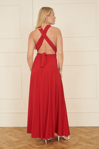 Yumi Red Multiway Midi Dress in Stretch Jersey