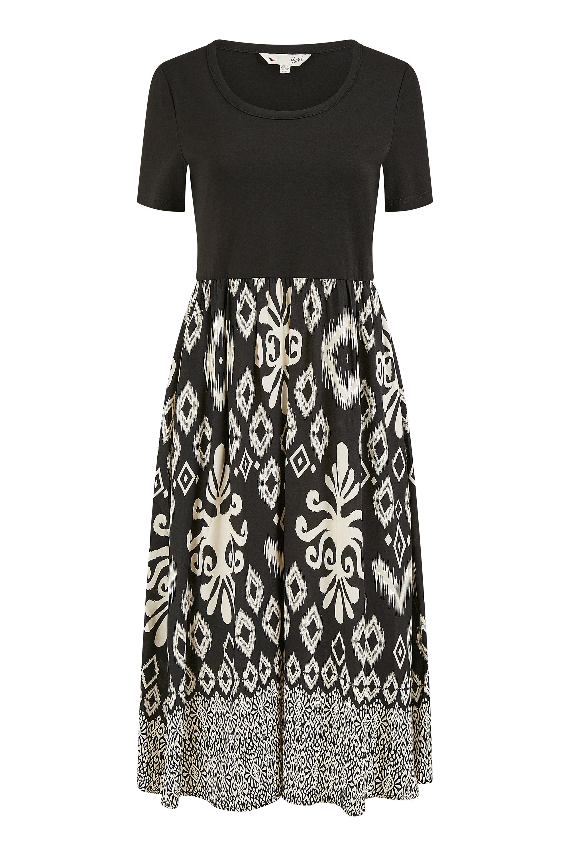Yumi Black Jersey Stretch Top And Ikat Skirt Midi Dress