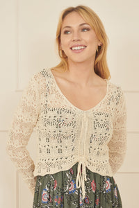Yumi Ivory Crochet Top With Front Ruching