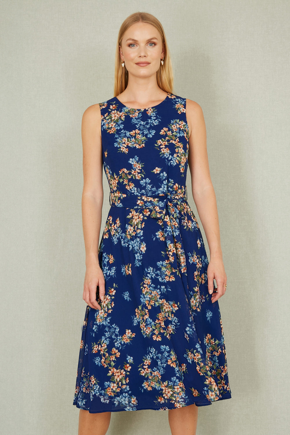 Yumi Navy Floral Skater Dress for Spring Events