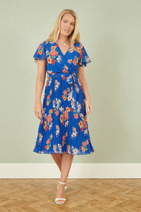 Yumi Blue Floral Pleated Wrap Dress