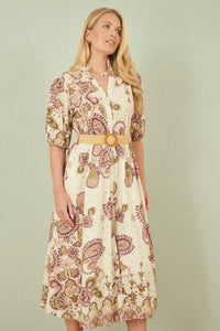 Yumi White Paisley Print Broderie Anglaise Cotton Midi Dress