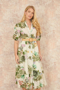 Yumi Green Cotton Broderie Anglaise Midi Shirt Dress