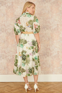 Yumi Green Cotton Broderie Anglaise Midi Shirt Dress