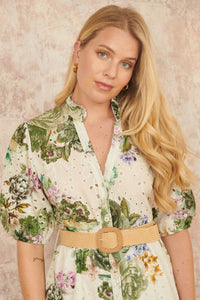 Yumi Green Cotton Broderie Anglaise Midi Shirt Dress