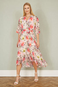 Yumi Ivory Vintage Floral Wrap Midi Dress With Frill