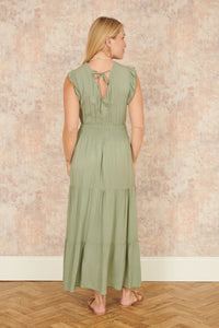 Yumi Green Viscose Lace Trim Wrap Maxi Dress for Effortless Summer Style