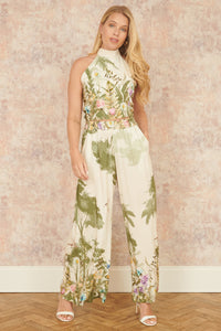 Yumi White Palm Print Halter Neck Top