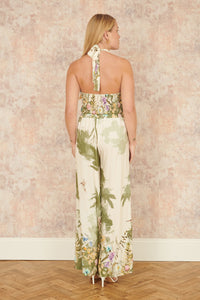 Yumi White Palm Print Halter Neck Top