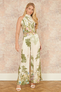 Yumi White Palm Print Wide Leg Trousers