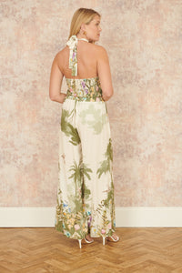 Yumi White Palm Print Wide Leg Trousers