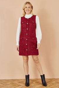 Yumi Burgundy Boucle Tunic Dress with Pockets and Button Accents