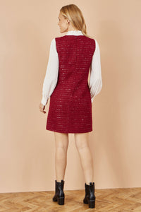 Yumi Burgundy Boucle Tunic Dress with Pockets and Button Accents