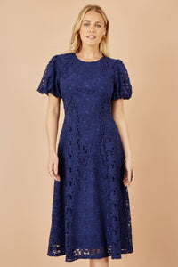 Yumi Navy Lace Midi Skater Dress: Perfect for Weddings and Special Occasions