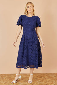 Yumi Navy Lace Midi Skater Dress: Perfect for Weddings and Special Occasions