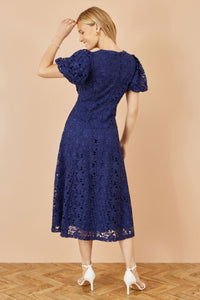 Yumi Navy Lace Midi Skater Dress: Perfect for Weddings and Special Occasions
