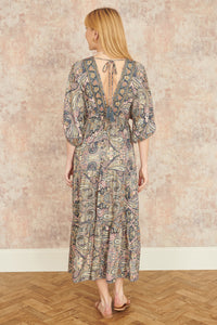 Yumi Multicolour Paisley Print Midi Kimono Dress With Tie Back