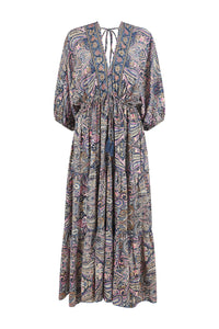 Yumi Multicolour Paisley Print Midi Kimono Dress With Tie Back
