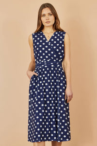 Yumi Navy Polka Dot Mesh Skater Dress with Pockets