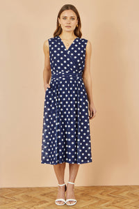 Yumi Navy Polka Dot Mesh Skater Dress with Pockets