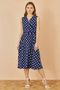 Yumi Navy Polka Dot Mesh Skater Dress with Pockets
