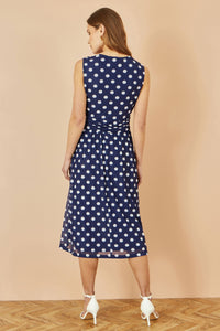 Yumi Navy Polka Dot Mesh Skater Dress with Pockets