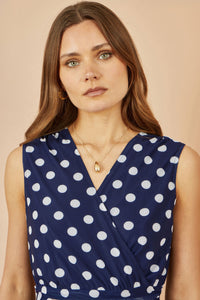 Yumi Navy Polka Dot Mesh Skater Dress with Pockets