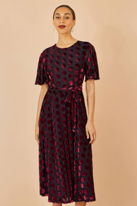 Yumi Burgundy Velour Spot Midi Skater Dress with Kimono Sleeves