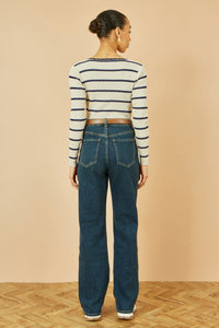 Yumi White Metallic Stripe Knitted Ribbed Top